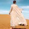 Vêtements ethniques Rose Blouse brodée Couleur unie Industrie lourde Robe deux pièces Robe arabe Moyen-Orient Femmes Mode musulmane Abayas