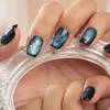 False Nails Blue Glitter Cat Eye Silver Stars Cute Short Press On Stunning Handmade Trendy Fake