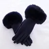 Five Fingers Gloves Fashion Women Winter Warm Suede Leather Touch Screen Glove Female Faux Rabit Fur Embroidery Plus velvet thick driving gloves H92 231017