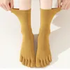 Women Socks 5 par Finger Cotton Solid Young Fashion Soft Elastic Sweat-Absorbering Deodorant Toe Harajuku 4 Seasons