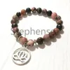 MG0709 Conjunto de pulseira de flor de lótus de rodonita de veia preta 8 mm Pulseira de energia de quartzo rosa natural novo design feminino Yoga Mala Bracel232K