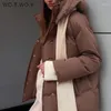 Casacos de trincheira femininos wtwoy 2023 confortável com capuz parka outono inverno jaqueta feminina quente cor sólida casual algodão casaco elegante