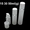 30pcs 15 ml 30 ml 50 ml czysty biały cylindryczny srebrna krawędź pusta kosmetyka pojemniki na opakowanie plastikowe butelki pompowe plastikowe