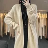 Suéteres femininos outono e inverno 100 puro cashmere cardigan gola v comprimento médio solto suéter casual lã de malha top