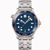 Designer Luxury Men Sea master Rologio Blue 42MM Watch Automatic Mechanical Fashion Skeleton Diving 300 motion Watch Luminous Ceramic Waterproof Seahorse