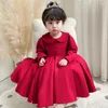 Robes d'automne pour filles, vêtements pour enfants, avec nœud rouge, princesse, manches longues, pour 1er anniversaire, fête de mariage, baptême