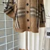 Maglia da donna Tee Vintage Plaid maglia manica lunga scollo a V cardigan larghi 2023 moda invernale casual monopetto maglione oversize 231016