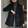 Women's Jackets Temperament Commuting J-Showcasing Style Double Breasted Wool Coat Black Business Suit