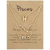 3PCS/Zestaw Dwanaście konstelacji zawieszka Złota Kobieta Naszyjka Projektant biżuterii Srebrny łańcuch Rhinestone Zodiac South Womens Mans Choker Naszyjniki z prezentem karty