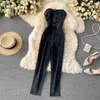 Women's Jumpsuits Rompers Amolapha Women Sexy Button Strapless Slim Denim Jeans Jumpsuits OutfitL231017