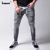 Jeans pour hommes Plus Taille Hommes Sexy Demin Pantalon 2023 Printemps Cargo Mâle Fermeture Éclair Poches Pantalon Patchwork Trou Ripped Hip Hop Pantalon