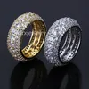 Anel masculino real 360 eternidade cz 5 fileiras de zircônia cúbica micro pave 14k amarelo banhado a ouro diamantes anel de cobre hip hop3113