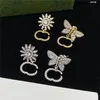 Full Diamond Designer Charm Earrings Butterfly Flower Crystal Studs Women Rhinestone Earndrops With Box228C