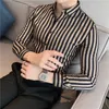 Camicie casual da uomo Camicia a maniche lunghe a righe classica alla moda Texture leggera di lusso Slim Fit Abiti vintage sociali alla moda