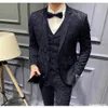 Fashion 3 Pieces Men Suits Dark Green Printed Floral Groom Smoking Prom Man Blazer Slim Fit Wedding Tuxedo Men's & Blazers218g