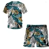 Survêtements pour hommes 2023 Summer Cartoon Tiger 3D Imprimer Hommes / Femmes Shorts T-shirt Costume Ensembles Vêtements Swim Mâle Hommes