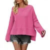 Women's Sweaters Fashion Solid Color Crew Neck Sweater Loose Flared Sleeve Pullover