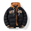 メンズダウンパーカー冬のジャケットジッパーストリートウェアウインドプルーフファッションフード付きパーカー太いサーマルコットンコート231016
