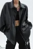 Women's Jackets PU Leathe American Retro Moto Biker Zipper Jacket Autumn Leather Loose Solid Black