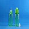 Vendita di liquidazione! 100 set/lotto 25ml UNICORN GREEN PET Bottiglie contagocce in plastica resistente ai bambini a prova di manomissione punta lunga e sottile e vapore liquido 2 Dctg