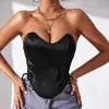 Dames Tanks Sexy Corset Top Club Party Satijn Tops Dameskleding 2023 Zomer Crop Off Schouder Backless Lace Up Bandage Camis Blusas