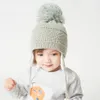 Casquettes Chapeaux Hiver Enfants Chapeau Gros Pompon Dessin Animé Coton Tricot Bébé Bonnet Chapeaux pour Garçons et Filles avec Doublure Polaire Bomber Casquettes pour Enfants 231017