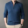 Suéter masculino de inverno com zíper, suéter slim fit casual de malha gola alta pulôver mock neck polo 231016