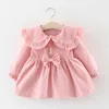 Mädchen Kleider Baby Kleidung Kinder Casual Kleid Kleinkind Solide Bogen Langarm Prinzessin Outfit Kleinkind Frühling Plus Samt