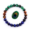 6 8 10mm Blue Green Yellow Men Tiger Eye Stone Armband Peacock Open Screen Reiki Pärlor Strand Energy Jewelry