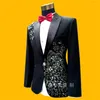 Ternos masculinos homens preto projetos trajes de palco para cantores bordado lantejoulas blazer roupas de dança jaqueta estilo estrela vestido punk