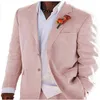 Men's Suits & Blazers Light Beige Linen Men For Beach Wedding Prom Wear 2 Piece Set Jacket Pants Bespoke Suit Groom Tuxedos F248d