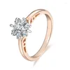 Cluster Rings FJ Women Ring 585 Rose Gold White Stone Color 8mm Flowers Round Jewelry