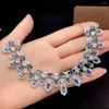 Kedjor Luxury Big Flower Water Drop Natural Blue Topaz Pendant Halsband S925 Silver Gemstone Girl Gift Fine Jewellery