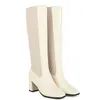 Jesienne zimowe ciepłe buty mikrofibry kolanowy wysoki moda moda kwadratowy palec gęste pięty długie damskie knight Zip Knight