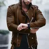 Mäns jackor Mens Retro Läderjacka Motorcykelstativ Collar Biker Coat Zip Up Outwear Top Faux Warm Male Outerwear