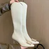 Botas finas aterciopeladas altas 264, botas con cremallera trasera para mujer, otoño hasta la rodilla, punta cuadrada, hebilla de cristal, elegantes, negras, ajustadas, largas, venta 11