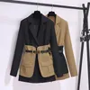 Women's Knits Tees Runway Korean Elegant Patchwork Chic Luxury Long Brand Jacket Dres's Coats With Belt Female Outwear 231016