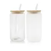 Bicchieri di vetro per sublimazione da 16 once in stock USA/CA Bicchieri con coperchio in bambù e cannuccia Vuoti trasparenti satinati Bottiglie d'acqua in vetro Barattoli di succo di soda per la stampa fai-da-te