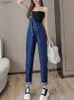 Tute da donna Pagliaccetti Monospalla Strap Jeans Tuta Donna Moda coreana Tasca Blu Pagliaccetti Fe Niche Demin Streetwear Abbigliamento generale Y2kL231017