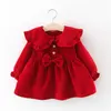 Mädchen Kleider Baby Kleidung Kinder Casual Kleid Kleinkind Solide Bogen Langarm Prinzessin Outfit Kleinkind Frühling Plus Samt