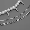 Halsreifen, dreilagig, Punk-Niet, Perlen-Perlen-Halsband, Halskette, Schmuck, Herren, 276 g