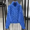 Women's Sweaters Ladies Blue Ribbed Knitted Long Sleeve Zipper Turtleneck Sweater Pullover Jumper Top