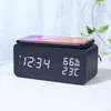 Desk Table Clocks Desk Digital Clock Wooden Alarm Clock Wireless Charging Clok for Table Bedroom Office LED Display Thermometer Humidity Clock 231017