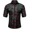 Mäns casual skjortor dibangu lyxig röd ros blommig grön silk män skjorta långärmad designer kläder social tuxedo klänning 231016