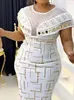 Casual klänningar knälängd sommarklänning för kvinnor 2023 party bodycon elegant lyx o nacke afrika kväll stämplar diamanter solid färg