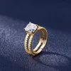 Bague Double couche 14K, sertie à quatre griffes, bijoux entièrement en diamant pour femmes et hommes, Anillos De Fine Bizuteria, bagues en or 14 K, 260N