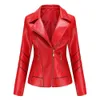 Women's Leather Faux Leather White Lapel PU Jacket Women's Motorcycle Leather Jackets Fashion Casual Women Coat Red Black Green Outerwear Female Overcoat 231016