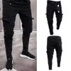 Moda Black Jean Uomo Denim Skinny Biker Jeans Distrutto Sfilacciato Slim Fit Tasca Cargo Pantaloni a matita Plus Size S-3XL263c