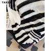 Kvinnors tröjor 2023 Autumn Winter Casual Retro Sticking Long Sleeve Y2K Pullovers Korean Fashion Women Randig Loose Fit Ladies tröja