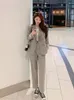 Kvinnors tvåbitar byxor insozkdg 2023 Women Office Black Grey Suit Two-Piece Pantsuit Elegant Blazer Female Set Casual Loose Jacket Work